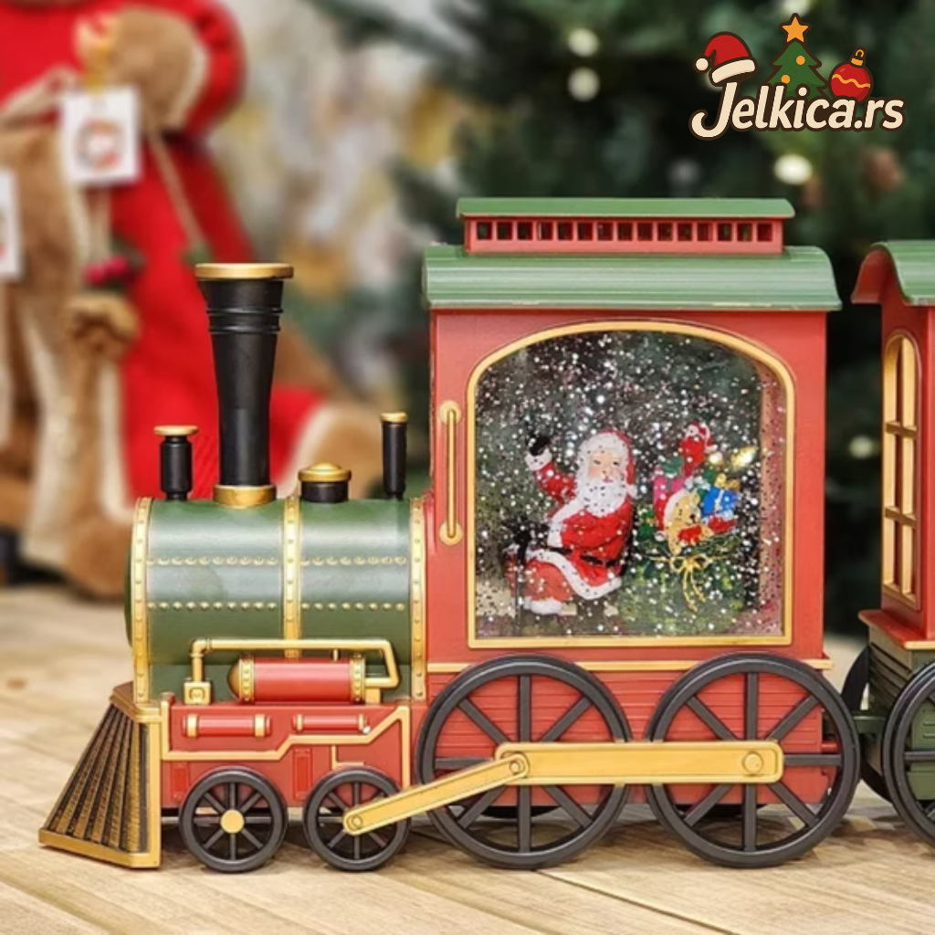 Novogodišnji voz sa LED svetlima, muzikom i pokretnim snegom