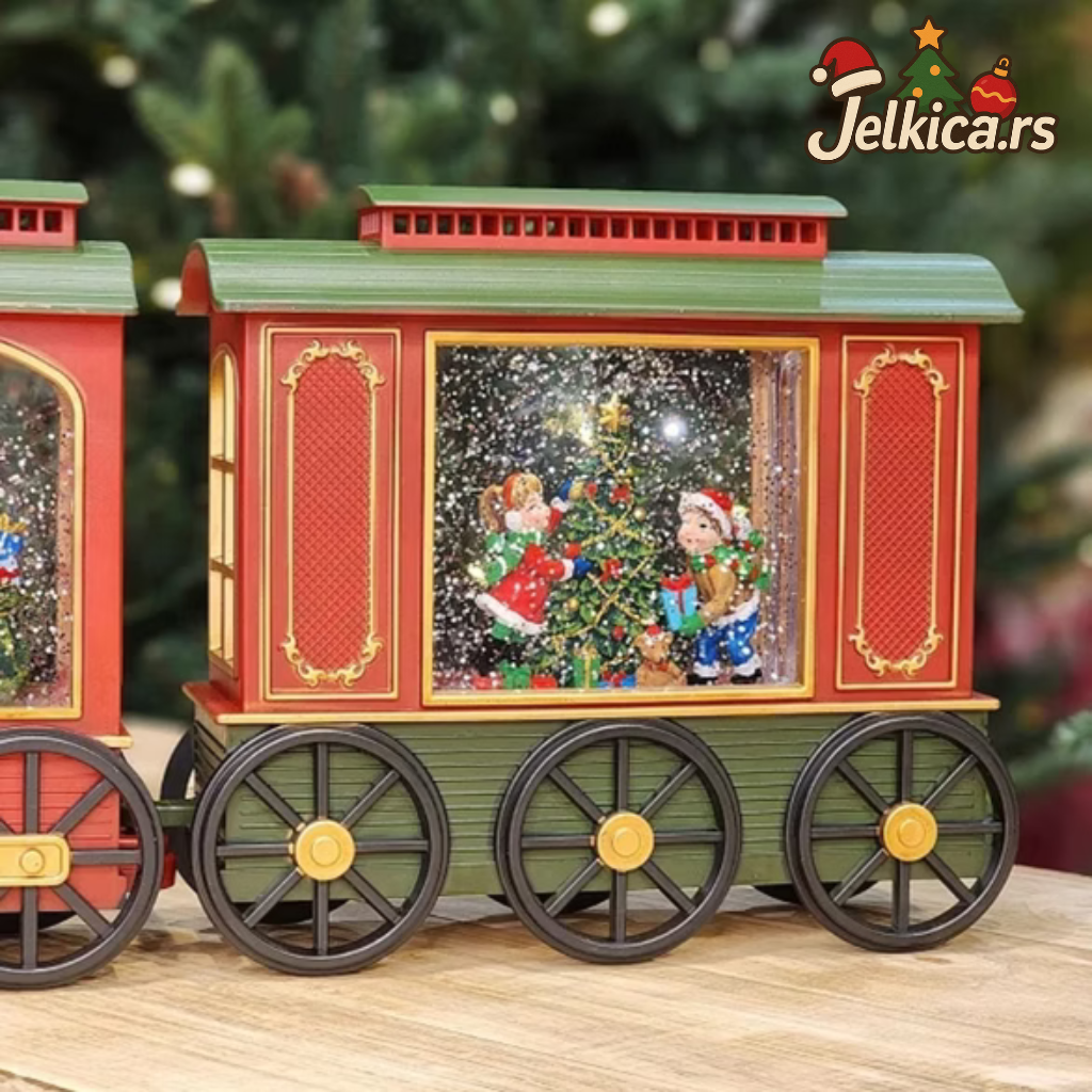 Novogodišnji voz sa LED svetlima, muzikom i pokretnim snegom