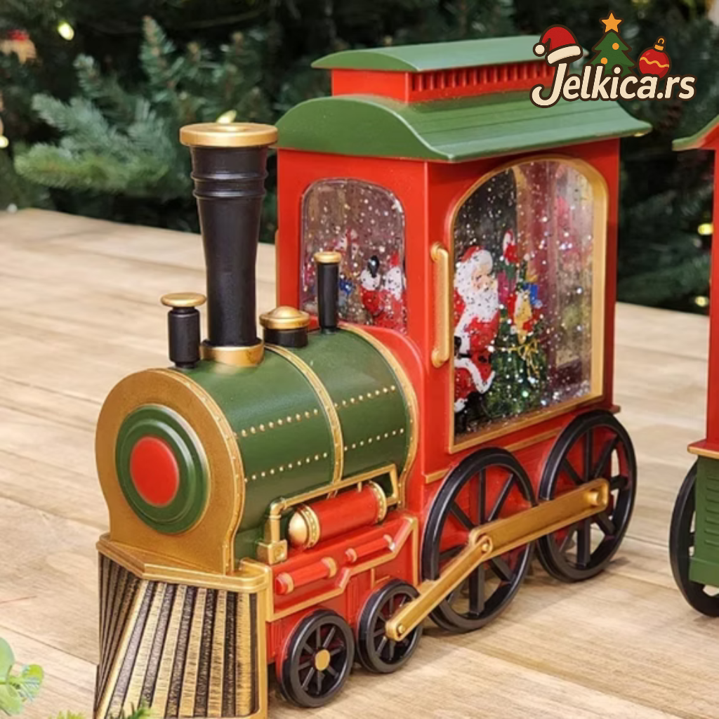 Novogodišnji voz sa LED svetlima, muzikom i pokretnim snegom