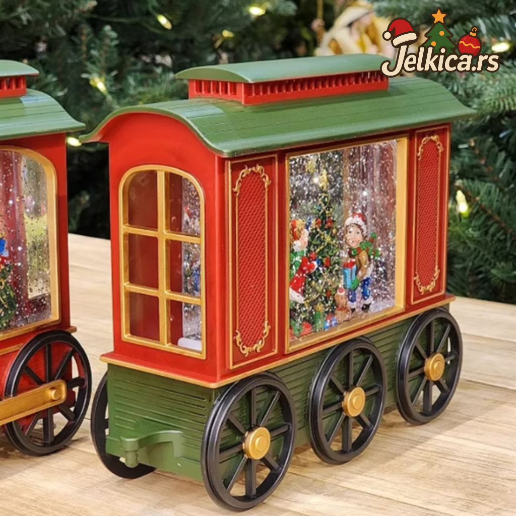 Novogodišnji voz sa LED svetlima, muzikom i pokretnim snegom