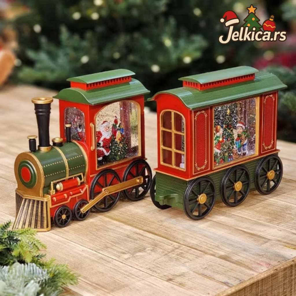 Novogodišnji voz sa LED svetlima, muzikom i pokretnim snegom