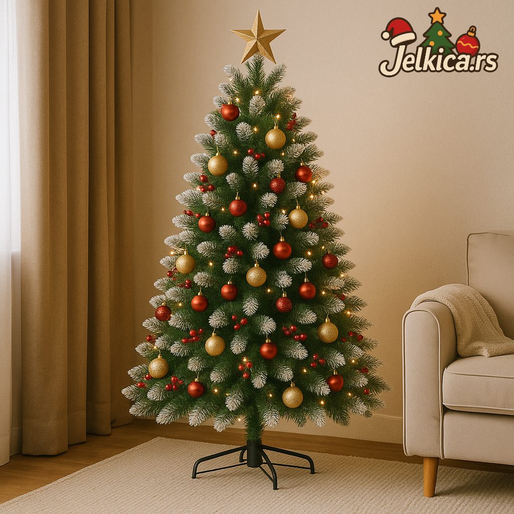 Borova Jelkica Sa Snežnim Vrhovima I Šišarkama