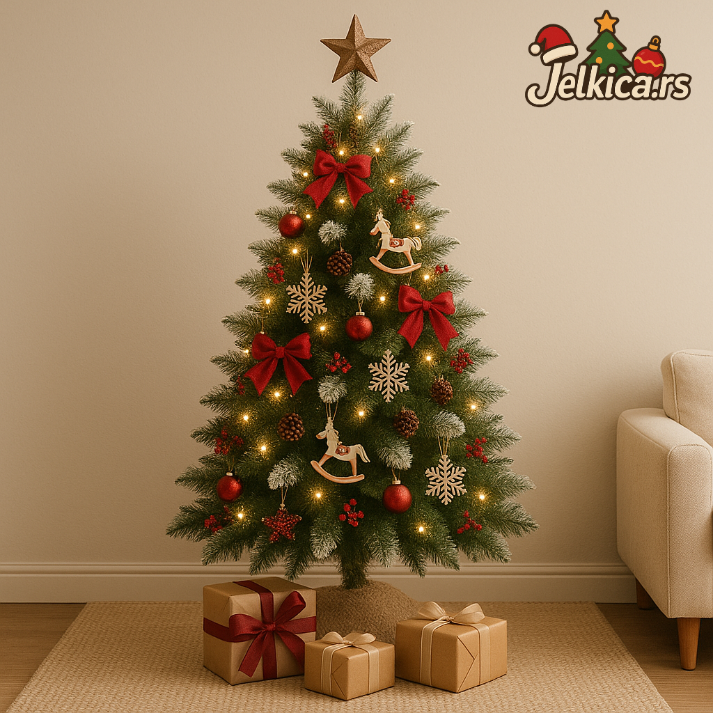 Borova Jelkica Sa Snežnim Vrhovima I Šišarkama